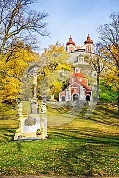 Wayside shrine with Jesus Christ in Calvary complex in Banska Stiavnica during autumn, UNESCO SLOVAKIA