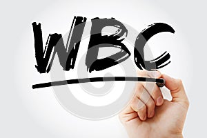 WBC - White Blood Cell acronym with marker, medical concept background