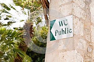 Wc public arrow green street text means Toilets public restroom sign panel access