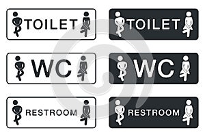 WC Sign for Restroom. Toilet Door Plate icons. Men and Women Vector Symbols