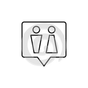 WC speech bubble vector outline icon. Toilet linear sign