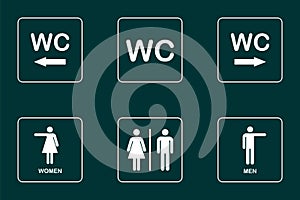 WC / Toilet door plate icon set. Men and women WC sign for restroom