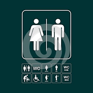 WC / Toilet door plate icon set. Men and women WC sign for restroom