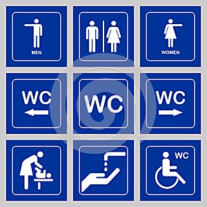 WC / Toilet door plate icon set. Men and women WC sign for restroom