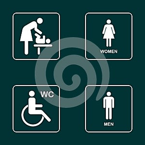 WC / Toilet door plate icon set. Men and women WC sign for restroom