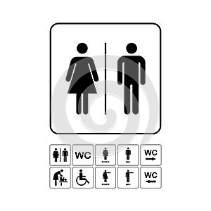 WC / Toilet door plate icon set. Men and women WC sign for restroom