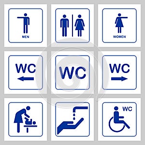 WC / Toilet door plate icon set. Men and women WC sign for restroom