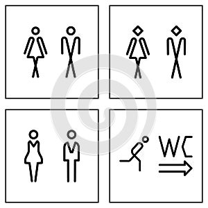 WC / Toilet door plate icon set. Men and women WC sign for restroom