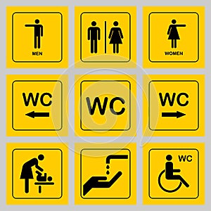 WC / Toilet door plate icons set. Men and women WC sign for rest