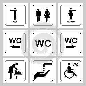 WC / Toilet door plate icons set. Men and women WC sign for restroom