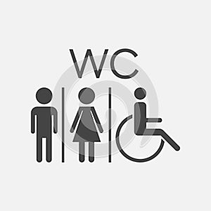 WC, toilet flat vector icon . Men and women sign for restroom on