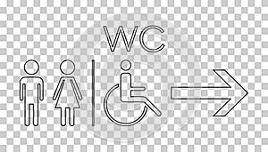 WC, toilet line vector icon . Men and women sign for restroom on