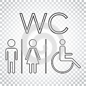 WC, toilet line vector icon . Men and women sign for restroom on