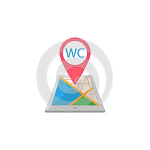 WC toilet map pointer flat icon, mobile gps