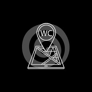 WC toilet map pointer line icon, mobile gps