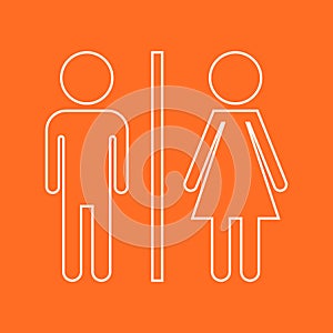 WC, toilet neon vector icon . Men and women sign for restroom on