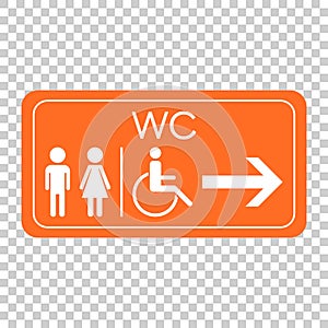 WC, toilet vector icon . Men and women sign for restroom on oran