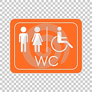 WC, toilet vector icon . Men and women sign for restroom on oran