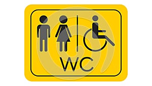 WC, toilet vector icon . Men and women sign for restroom on yell