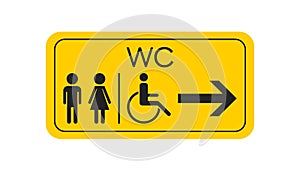 WC, toilet vector icon . Men and women sign for restroom on yell