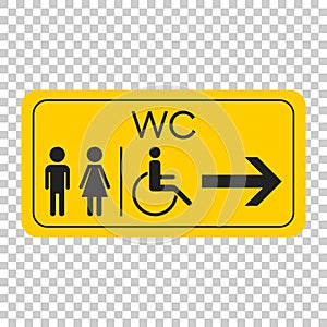 WC, toilet vector icon . Men and women sign for restroom on yell