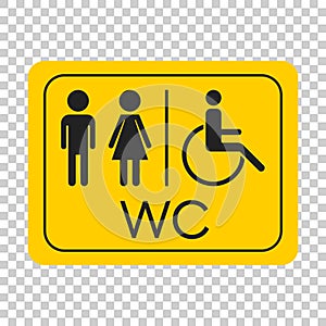 WC, toilet vector icon . Men and women sign for restroom on yell