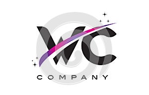 WC W C Black Letter Logo Design with Purple Magenta Swoosh