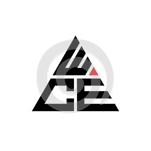 WCE triangle letter logo design with triangle shape. WCE triangle logo design monogram. WCE triangle vector logo template with red