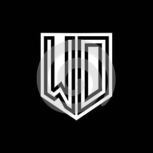 WD Logo monogram shield geometric black line inside white shield color design