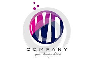 WD W D Circle Letter Logo Design with Purple Dots Bubbles