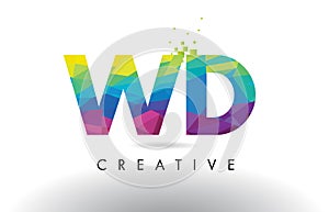 WD W D Colorful Letter Origami Triangles Design Vector.