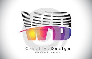 WD W D Letter Logo Design With Creative Lines and Swosh in Purple Brush Color.