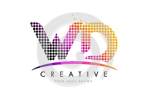 WD W D Letter Logo Design with Magenta Dots and Swoosh