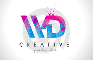 WD W D Letter Logo with Shattered Broken Blue Pink Texture Design Vector.