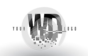 WD W D Pixel Letter Logo with Digital Shattered Black Squares