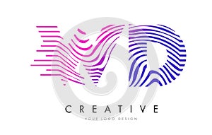 WD W D Zebra Lines Letter Logo Design with Magenta Colors