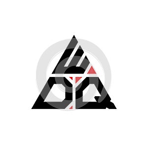 WDQ triangle letter logo design with triangle shape. WDQ triangle logo design monogram. WDQ triangle vector logo template with red