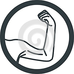 Weak male arms with flexed biceps muscles