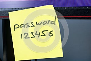 Weak password concept. Password 123456 on a stick.