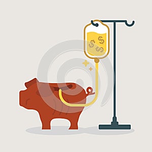 Weak piggy bank getting a money transfusion.