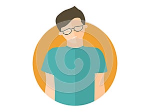 Weak, sad, depressed boy in glasses. Flat design icon. Handsome man with feeble depression emotion. Icon isolated on white