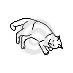 Weakened cat is seriously ill color line icon. Symptom of the disease.