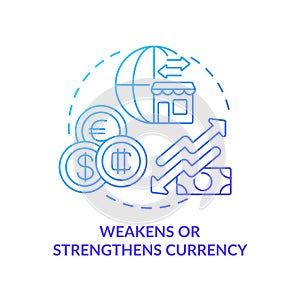 Weakens and strengthens currency blue gradient concept icon