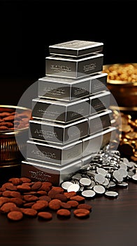 Wealth in balance Silver bars alongside stock graph, depicting commodities investment dynamics