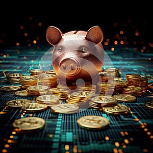 Wealth building Piggy bank with money, saving for prosperity