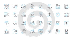 Wealth counseling linear icons set. Prosperity, Abundance, Investments, Estate, Legacy, Planning, Security line vector