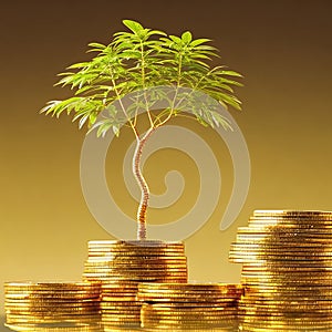 Wealth growth, investing and business success illustrated with a Money Tree made of golden coins