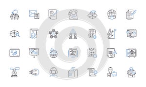 Wealth management hub line icons collection. Investments, Finance, Planning, Asset, Portfolio, Advisory, Wealthy vector