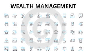 Wealth management linear icons set. Investments, Retirement, Portfolio, Succession, Estate, Trust, Diversification