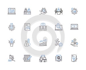 Wealth management outline icons collection. Wealth, Management, Investment, Retirement, Planning, Savings, Portfolio